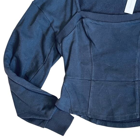 Anthropologie Maeve NWT Sz L Gray Puff Sleeve Sweatshirt Top Seamed Corset - Picture 5 of 11